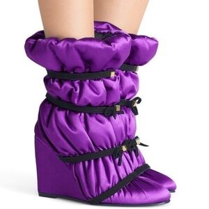 Stuart Weitzman Duvet Studded Wedge Boots in Hyacinth Purple, Size